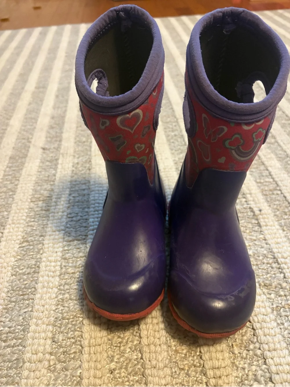 Bogs Kids Purple Rain Boots with Pink Accent Hearts